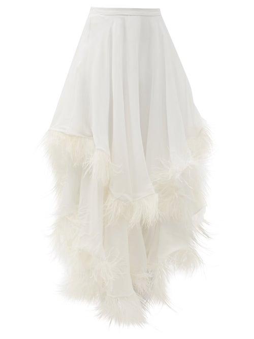 Matchesfashion.com Christopher Kane - Asymmetric Feather-trim Tiered Silk Skirt - Womens - White