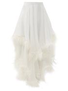 Matchesfashion.com Christopher Kane - Asymmetric Feather-trim Tiered Silk Skirt - Womens - White