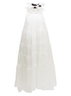Matchesfashion.com Rochas - Ruffled Tiered Organza Midi Dress - Womens - White