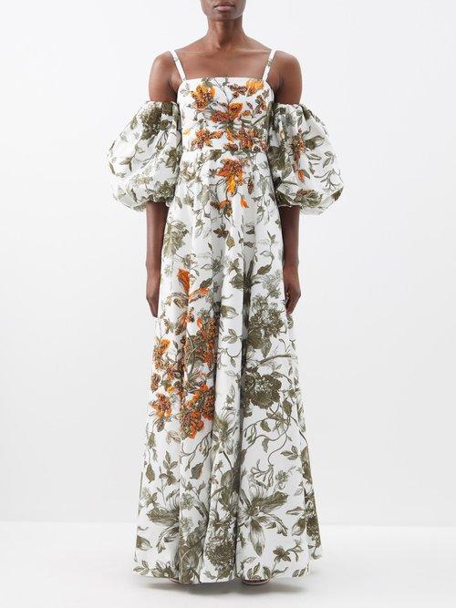 Erdem - Emanuela Beaded Floral-print Cotton-faille Gown - Womens - Multi