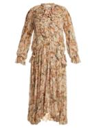 Matchesfashion.com Zimmermann - Painted Heart Floral Print Ruffle Trim Silk Dress - Womens - Pink Multi