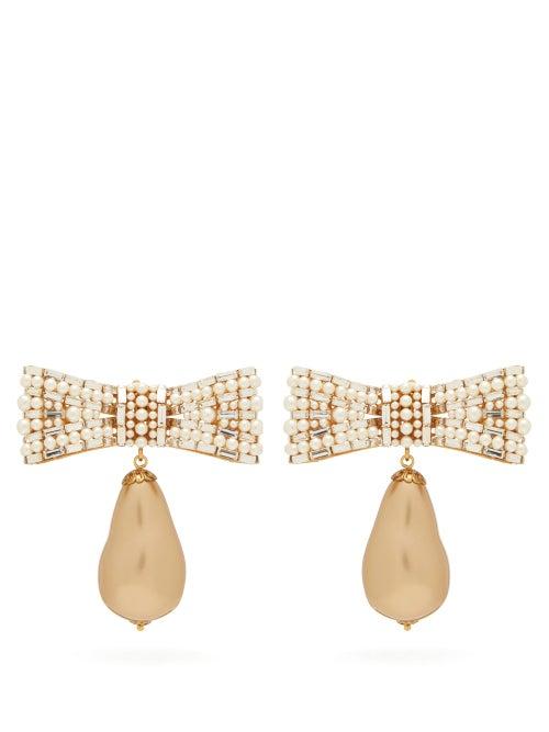 Matchesfashion.com Dolce & Gabbana - Bow Faux Pearl And Crystal Clip Earrings - Womens - Gold