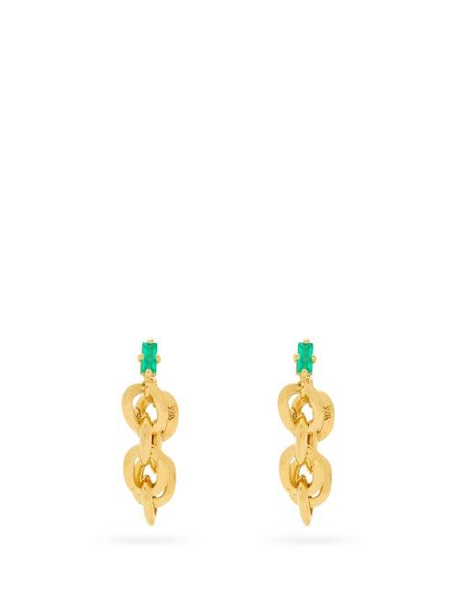 Matchesfashion.com Lizzie Mandler - Knife Edge Emerald & 18kt Gold Chain Earrings - Womens - Green Gold