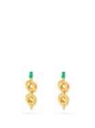 Matchesfashion.com Lizzie Mandler - Knife Edge Emerald & 18kt Gold Chain Earrings - Womens - Green Gold