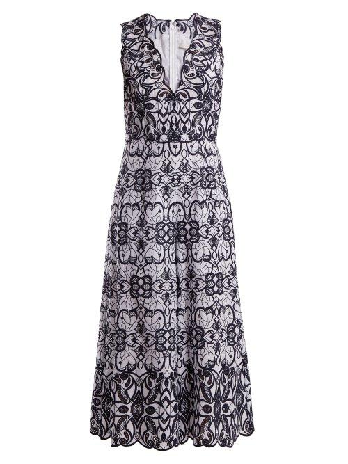 Matchesfashion.com Jonathan Simkhai - V Neck Geometric Embroidered Cotton Jumpsuit - Womens - White Navy