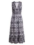 Matchesfashion.com Jonathan Simkhai - V Neck Geometric Embroidered Cotton Jumpsuit - Womens - White Navy