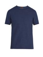Matchesfashion.com Altea - Linen And Cotton Knit T Shirt - Mens - Navy