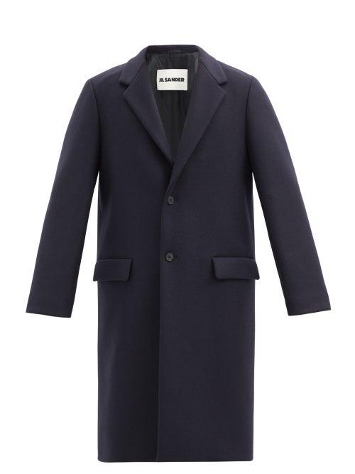 Matchesfashion.com Jil Sander - Single-breasted Virgin Wool-blend Overcoat - Mens - Dark Blue