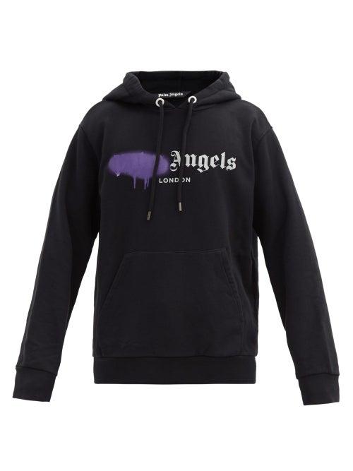 Matchesfashion.com Palm Angels - Spray Paint-print Cotton-jersey Hooded Sweatshirt - Mens - Black Purple