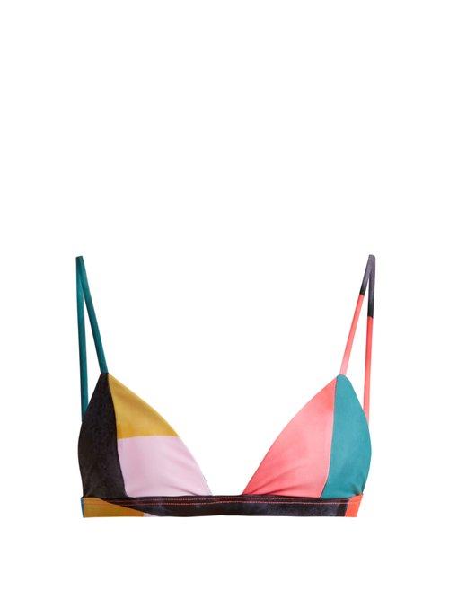 Matchesfashion.com Mara Hoffman - Astrid Triangle Bikini Top - Womens - Blue Multi