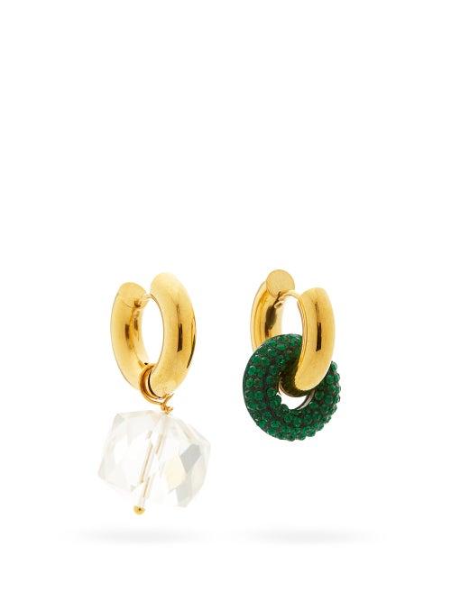 Matchesfashion.com Timeless Pearly - Mismatched Crystal & 24kt Gold-plated Earrings - Womens - Green Multi