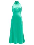 Matchesfashion.com Saloni - Michelle High-neck Silk-satin Midi Dress - Womens - Mid Green