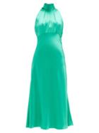 Matchesfashion.com Saloni - Michelle High-neck Silk-satin Midi Dress - Womens - Mid Green