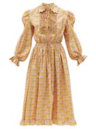 Matchesfashion.com Horror Vacui - Pernille Floral-print Cotton-poplin Dress - Womens - Yellow Multi