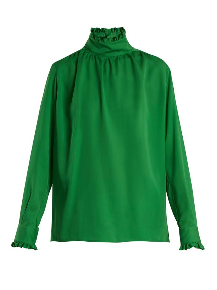 Gucci Ruffle-trimmed High-neck Silk Blouse