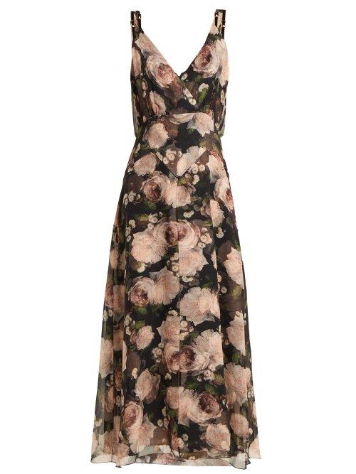 Matchesfashion.com Erdem - Orabella Dutch Petal Print Silk Voile Dress - Womens - Black Pink