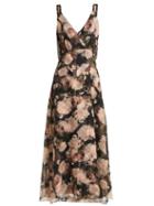Matchesfashion.com Erdem - Orabella Dutch Petal Print Silk Voile Dress - Womens - Black Pink