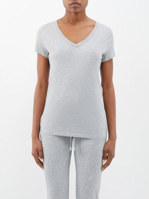 Skin - V-neck Pima-cotton Jersey Pyjama Top - Womens - Light Grey