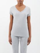 Skin - V-neck Pima-cotton Jersey Pyjama Top - Womens - Light Grey