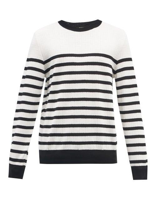 Mens Rtw Balmain - Striped Monogram-jacquard Ribbed Sweater - Mens - White