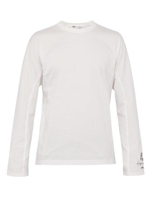 Matchesfashion.com Y-3 - Logo Print Long Sleeved Cotton T Shirt - Mens - White