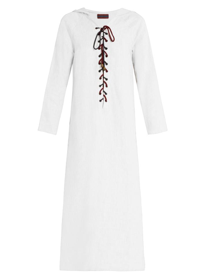 Albus Lumen Hooded Lace-up Linen Kaftan
