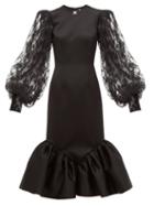 Matchesfashion.com Christopher Kane - Cupcake Lace Sleeve Satin Midi Dress - Womens - Black