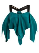 Matchesfashion.com Roland Mouret - Bach Off The Shoulder Draped Silk Crepe Top - Womens - Light Green