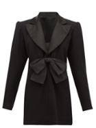 Matchesfashion.com William Vintage - Ysl 1994 Bow Satin Trimmed Twill Blazer Mini Dress - Womens - Black