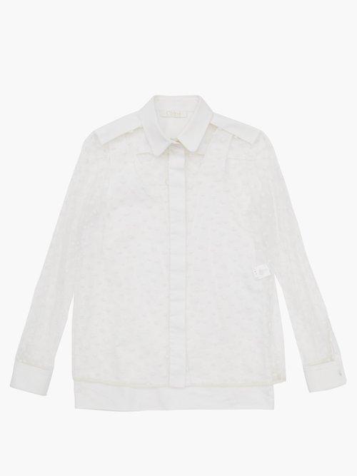 Reluxe - Chlo Polka-dot Semi-sheer Cotton-blend Blouse - Womens - White