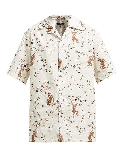Matchesfashion.com Edward Crutchley - Monkey Print Short Sleeved Cotton Shirt - Womens - Cream