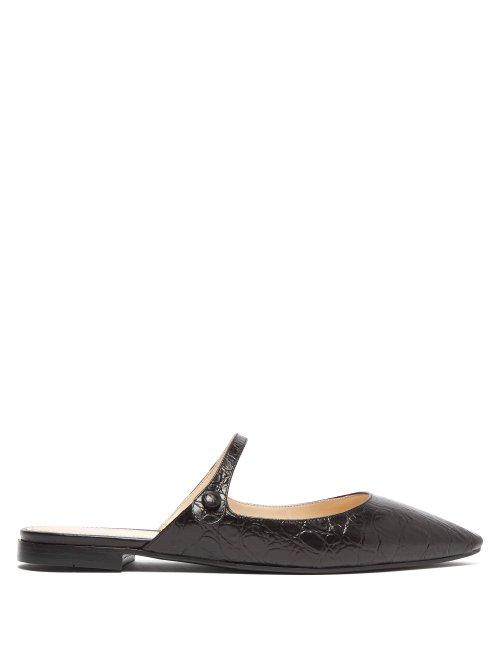 Matchesfashion.com Prada - Backless Crocodile Effect Leather Mary Jane Flats - Womens - Black