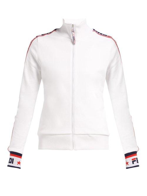 Matchesfashion.com Fendi - Mania Zip Through Cotton Blend Sweatshirt - Womens - White Multi