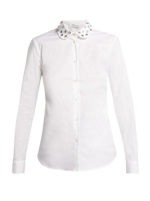 Matchesfashion.com Redvalentino - Jewel Embellished Cotton Shirt - Womens - White