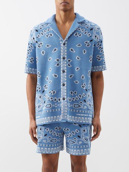 Alanui - Bandana-jacquard Cotton-piqu Shirt - Mens - Blue
