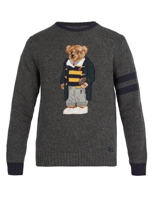 Matchesfashion.com Polo Ralph Lauren - Polo Bear Intarsia Wool Sweater - Mens - Grey Multi
