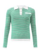 Matchesfashion.com Casablanca - Striped Cotton Long-sleeved Polo Shirt - Mens - Green