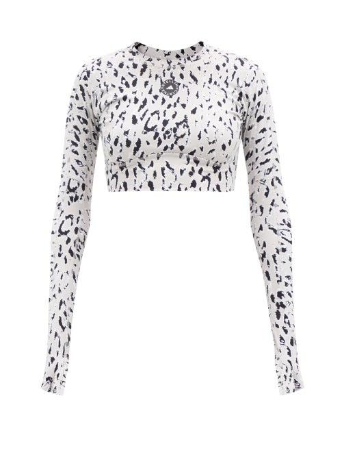 Adidas By Stella Mccartney - Abstract-print Recycled-fibre Jersey Cropped Top - Womens - Black Print