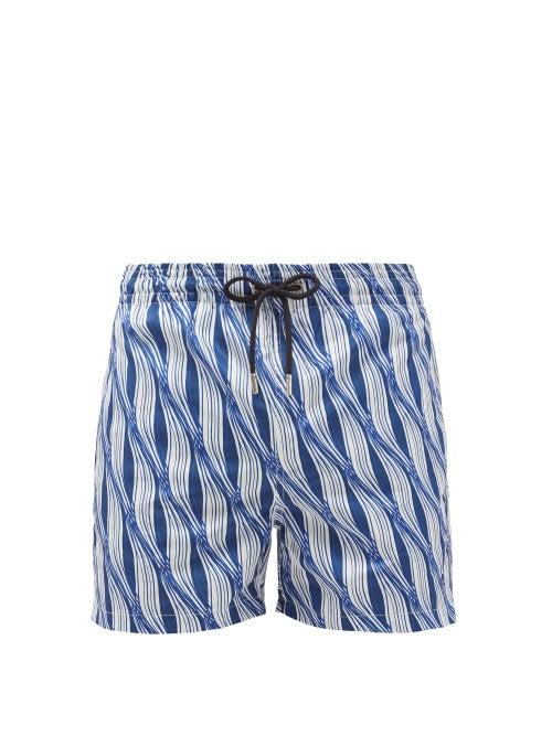 Matchesfashion.com Apnee - Vagues Wave-print Upcycled-shell Swim Shorts - Mens - Blue Multi