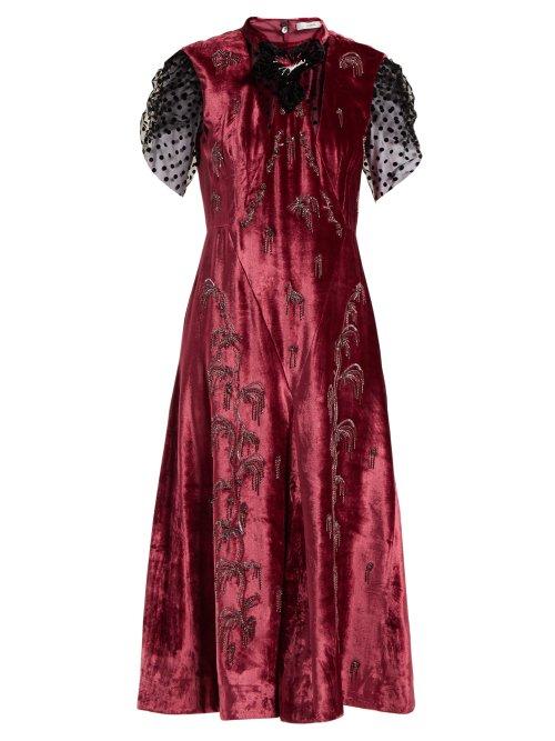 Matchesfashion.com Erdem - Pembroke Crystal Embellished Velvet Dress - Womens - Pink Multi