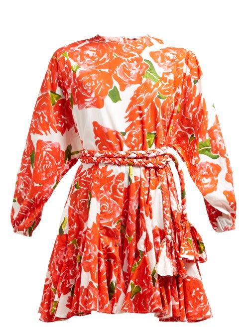 Matchesfashion.com Rhode - Ella Rose Print Tie Waist Cotton Dress - Womens - Red White