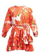 Matchesfashion.com Rhode - Ella Rose Print Tie Waist Cotton Dress - Womens - Red White