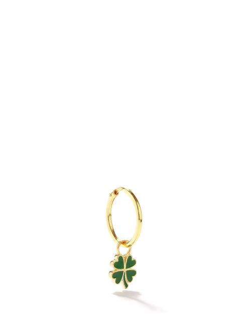 Ladies Jewellery Wilhelmina Garcia - Clover 18kt Gold-vermeil Single Hoop Earring - Womens - Green Gold