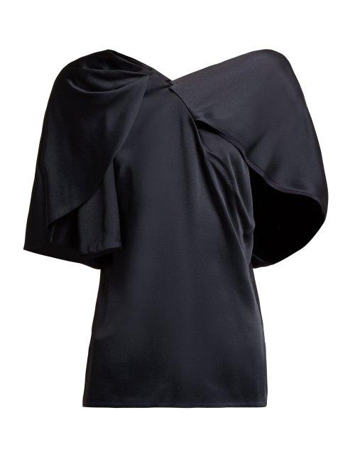 Matchesfashion.com Peter Pilotto - Cape Sleeved Asymmetric Satin Top - Womens - Navy