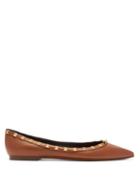 Matchesfashion.com Valentino - Rockstud Grained Leather Flats - Womens - Tan
