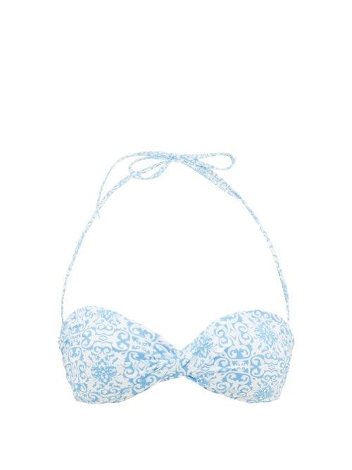 Matchesfashion.com Melissa Odabash - Martinique Tile-print Twist Bandeau Bikini Top - Womens - Blue Print