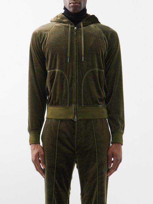 Tom Ford - Velvet Zipped Hoodie - Mens - Dark Green