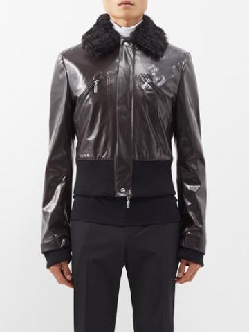 Maximilian Davis - Elijah Shearling-collar Faux-leather Bomber Jacket - Mens - Dark Brown
