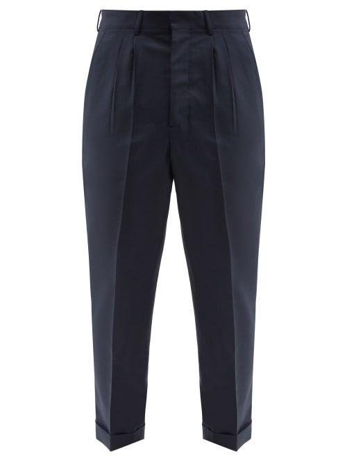 Matchesfashion.com Ami - Cropped Wool Tapered Trousers - Mens - Navy