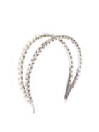 Matchesfashion.com Miu Miu - Double Crystal And Faux Pearl Embellished Headband - Womens - Crystal